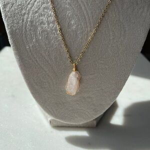 Gold Wire Wrapped Rose Quartz Necklace